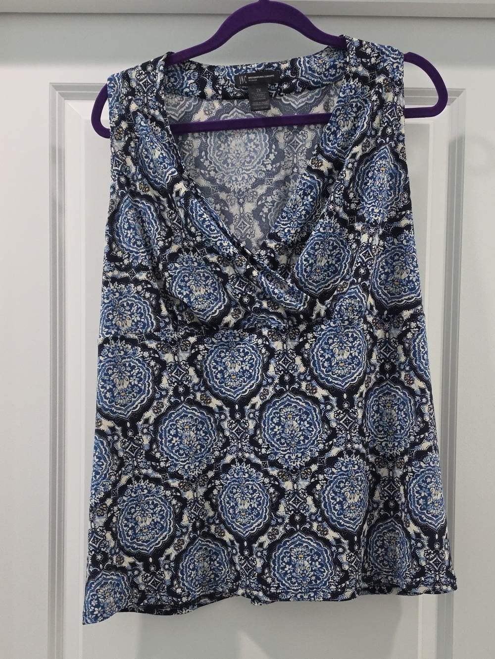 INC Sleeveless Blue Medallion Print Top